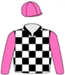 Black & white chequers, pink sleeves & cap