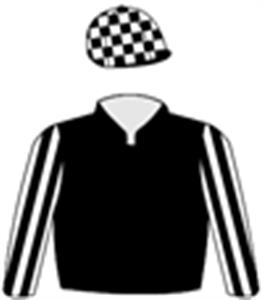 Black, white logo, black & white striped sleeves & chequered cap