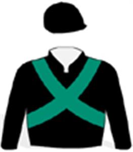 Black, emerald green crossed sashes, black cap