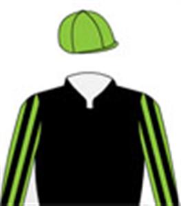 Black, lime green striped sleeves, lime green cap