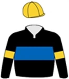 Black, royal blue band, gold armbands & cap