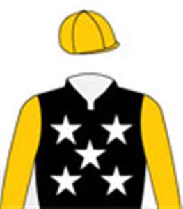 Black, white stars, gold sleeves & cap