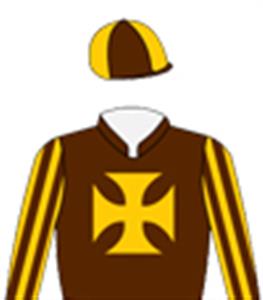 Brown, gold Maltese Cross, striped sleeves, quartered cap