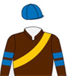 Brown, gold sash, royal blue armbands & cap