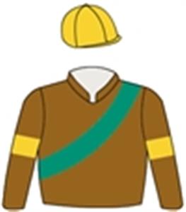 Chocolate, emerald green sash, gold armbands & cap