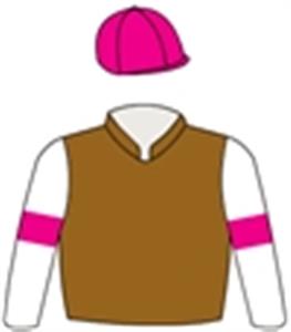 Chocolate, white sleeves, pink arm bands and cap