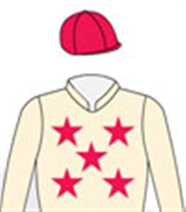 Cream, red stars, cream sleeves, red cap
