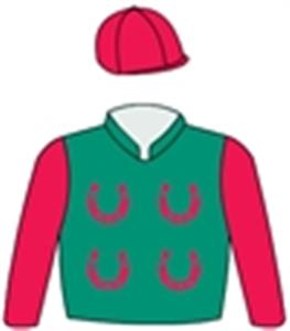 Emerald green, red horseshoes, sleeves & cap