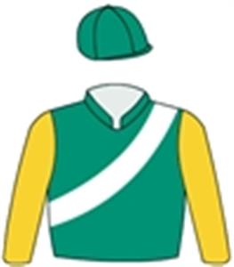 Emerald green, white sash, gold sleeves, emerald green cap