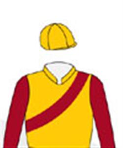 Gold, maroon sash & sleeves, gold cap