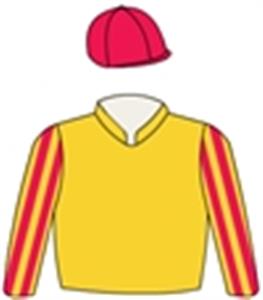 Gold, red & gold striped sleeves, red cap