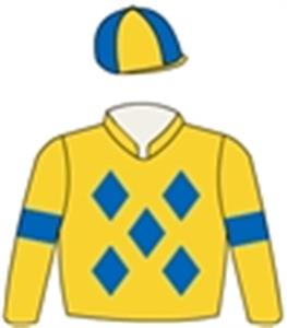 Gold, royal blue diamonds, arm bands & quartered cap