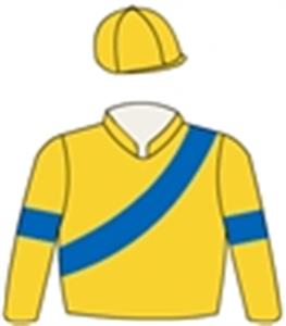 Gold, royal blue sash & armbands, gold cap