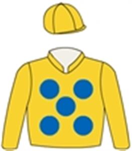 Gold, royal blue spots (b&f), gold cap