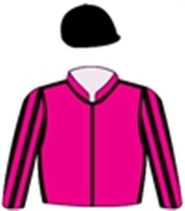 Hot pink, black seams, striped sleeves & cap