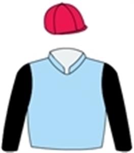 Light blue, black sleeves, red cap