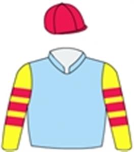 Light blue, yellow & red hooped sleeves, red cap
