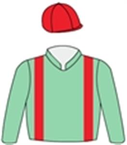 Light green, scarlet braces & cap