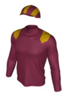 Maroon, old gold epaulettes, striped cap