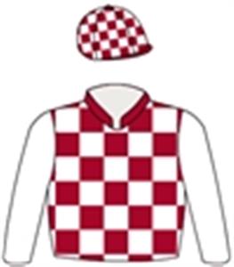 Maroon & white chequers, white sleeves & chequered cap