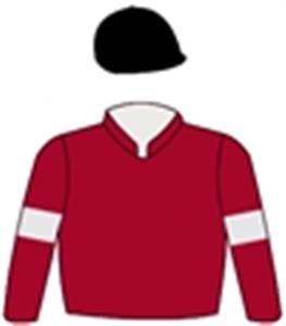 Maroon, silver braids & armbands, black cap