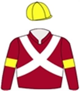 Maroon, white crossed sashes, yellow armbands & cap