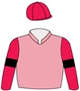 Mauve, red sleeves, black armbands, red cap with red pom pom