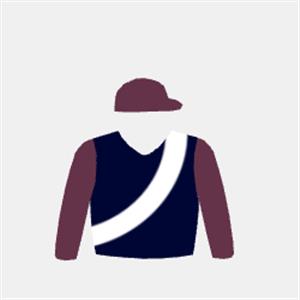 Navy blue, white sash, maroon sleeves & cap