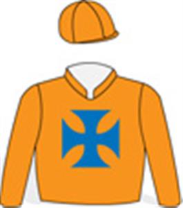 Orange, royal blue Maltese cross, orange cap