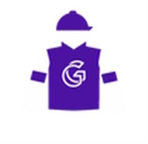 Purple, white logo, white sleeves, purple armbands, purple cap