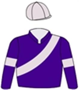 Purple, grey sash, arm bands and cap