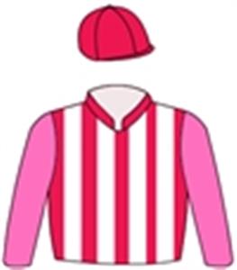 Red and white stripes, pink sleeves, red cap