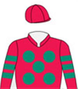 Red, emerald green spots & hooped sleeves, red cap