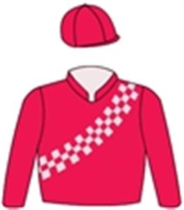 Red, grey & red chequered sash, red sleeves & cap