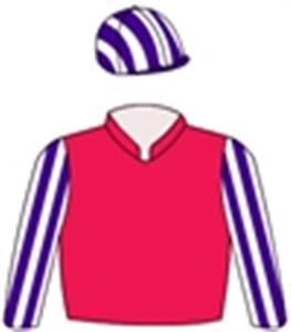 Red, purple & white striped sleeves & cap