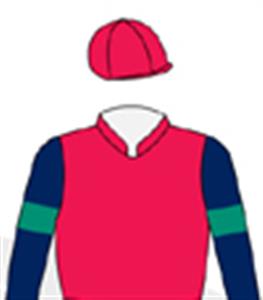 Red, royal blue sleeves, emerald green armbands, red cap