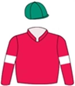 Red, white arm bands, emerald green cap