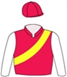 Red, yellow sash, white sleeves, red cap