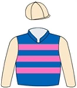 Royal blue & pink hoops, primrose sleeves & cap