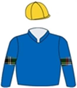 Royal blue, tartan arm bands & gold cap