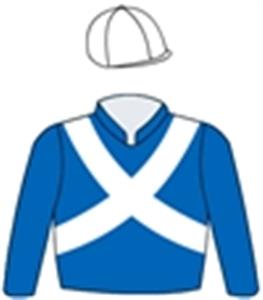 Royal blue, white crossed sashes, white cap