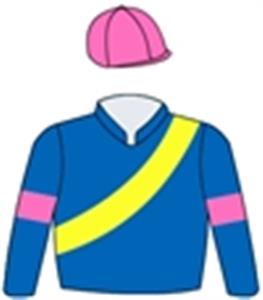 Royal blue, yellow sash, pink armband & cap