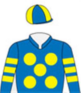Royal blue,yellow spots,hooped sleeves,quartered cap