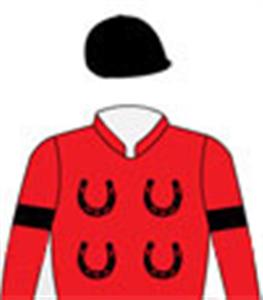 Scarlet, black horseshoes, arm bands & cap
