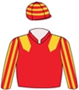 Scarlet, gold epaulettes, striped sleeves & hooped cap