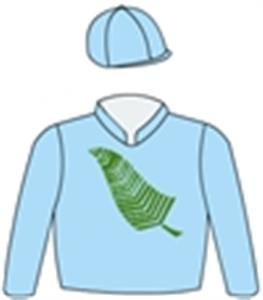 Sky blue with a sea green fern leaf