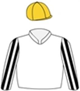 White, black & white striped sleeves, gold cap