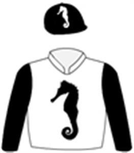 White, black seahorse (b&f), sleeves & cap with white seahorse
