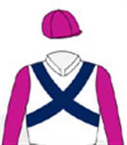 White, oxford blue crossed sashes, cerise sleeves & cap