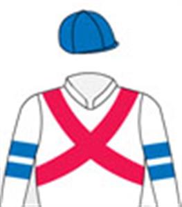 White, red crossed sashes, royal blue armbands & cap